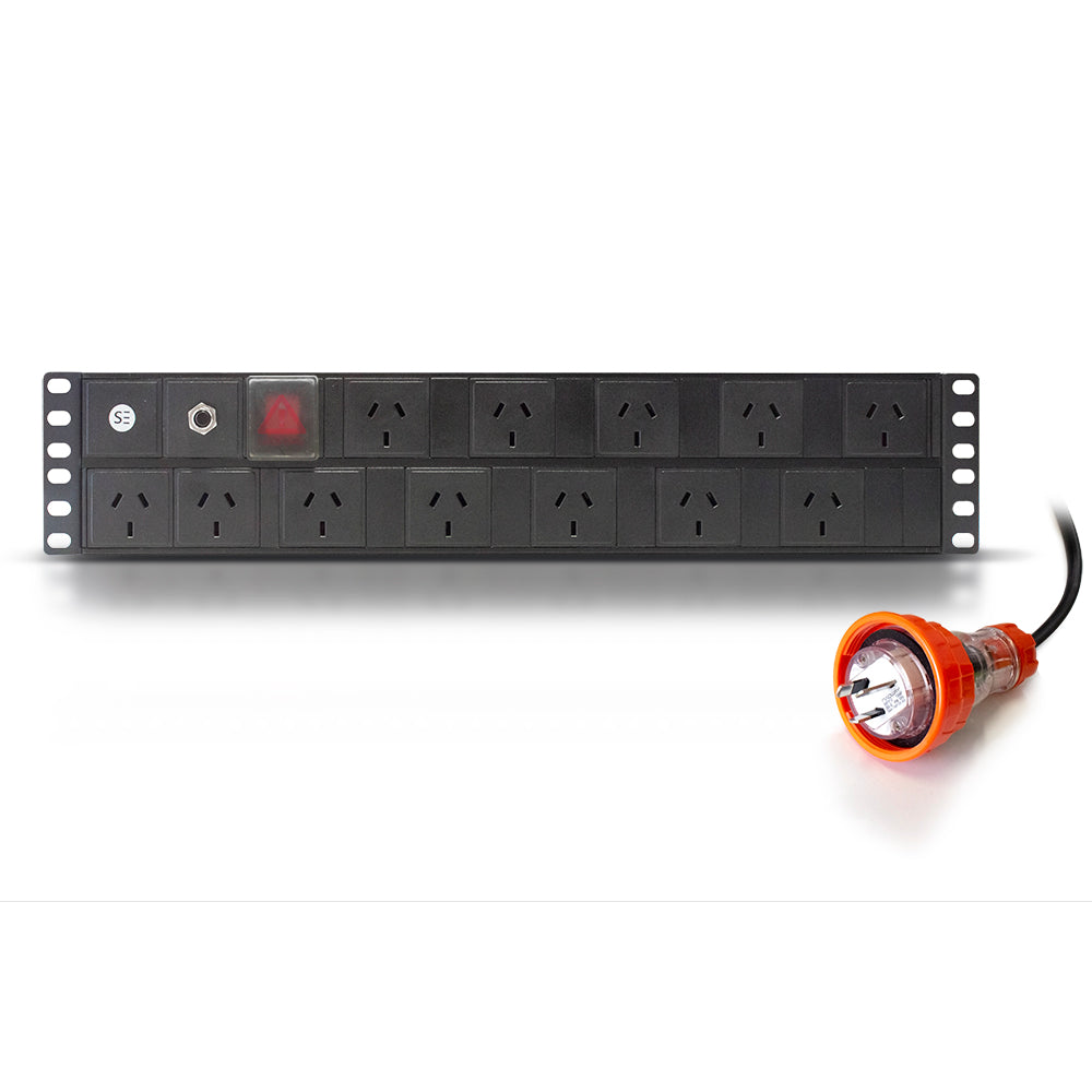 Serveredge 2RU Basic Horizontal 12 Port PDU, (12) 3 Pin AUS GPO Out, (1) 3 Pin Captive Plug In,15Amp