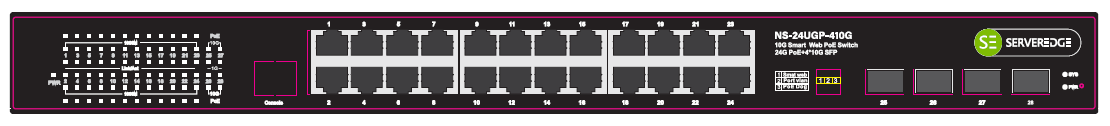 Serveredge 24 Port 10/100/1000Base TX, PoE, 4 x 10Gigabit SFP, Managed Ethernet Switch