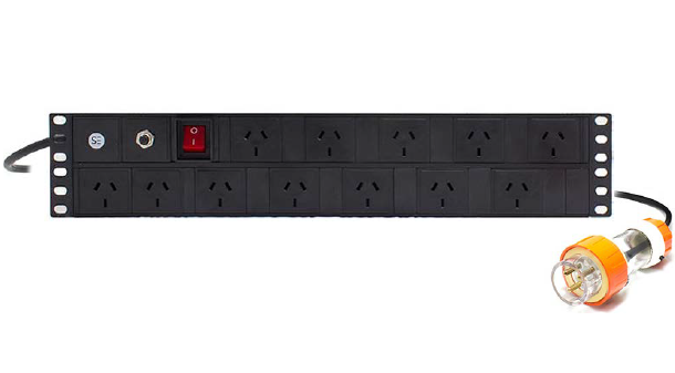 Serveredge 2RU Basic Horizontal 12 Port PDU, (12) 3 Pin AUS GPO Out, (1) 3 Round Pin Captive Plug In,20Amp