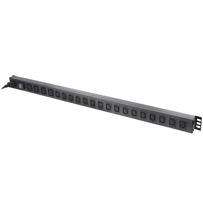 METERED 20 PORT VERTICAL PDU (16) IEC C13 OUTPUT, (4) IEC C19 OUTPUT & (1) AUS 3 pin CAPTIVE PLUG 15A INPUT