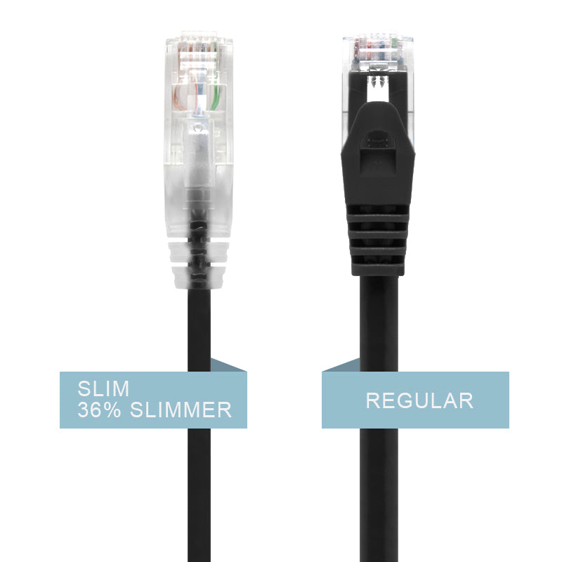 Black Ultra Slim Cat6 Network Cable, UTP, 28AWG