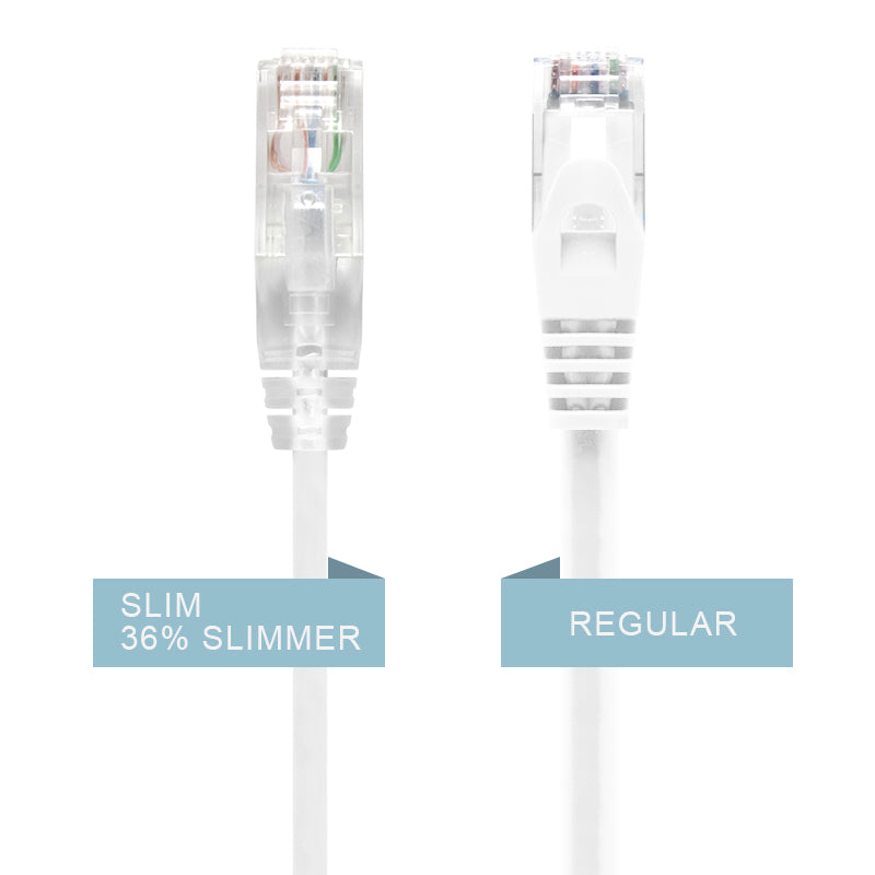White Ultra Slim Cat6 Network Cable, UTP, 28AWG