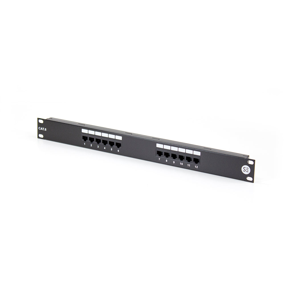 Serveredge 12 Port CAT6 Patch Panel - 1RU, UTP - Includes Cable management bar