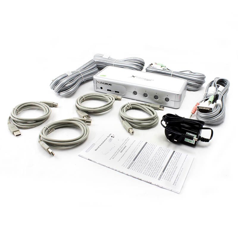 Serveredge 4-Port USB / DVI Desktop KVM Switch With Audio & USB Hub2.0 - Includes Cables