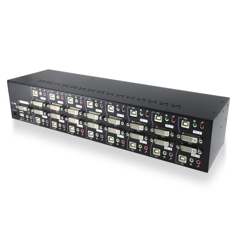 16-Port DVI USB KVM Combo Switch with Audio, Mic & USB Hub 2.0
