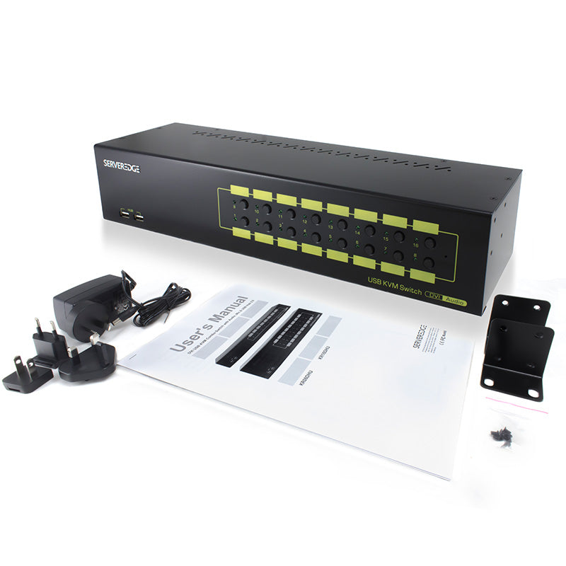 16-Port DVI USB KVM Combo Switch with Audio, Mic & USB Hub 2.0