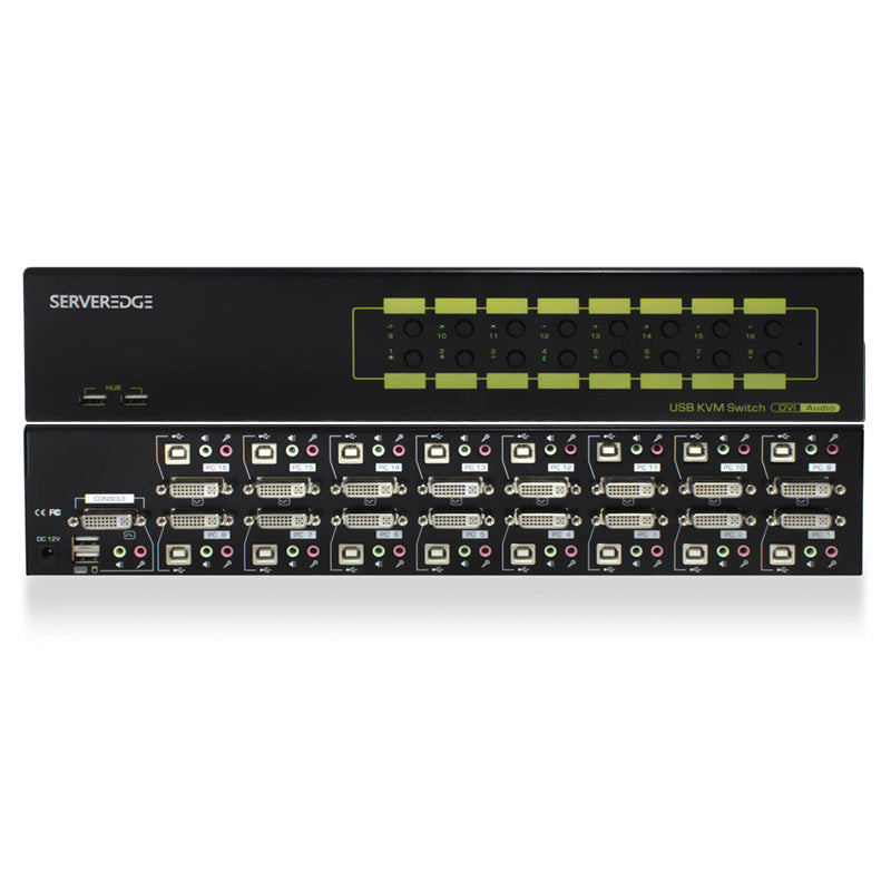 16-Port DVI USB KVM Combo Switch with Audio, Mic & USB Hub 2.0