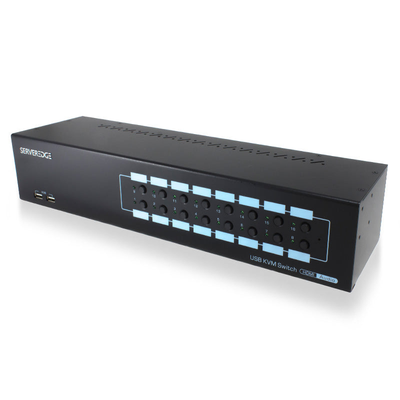 16-Port HDMI USB KVM Combo Switch with Audio, Mic & USB Hub 2.0