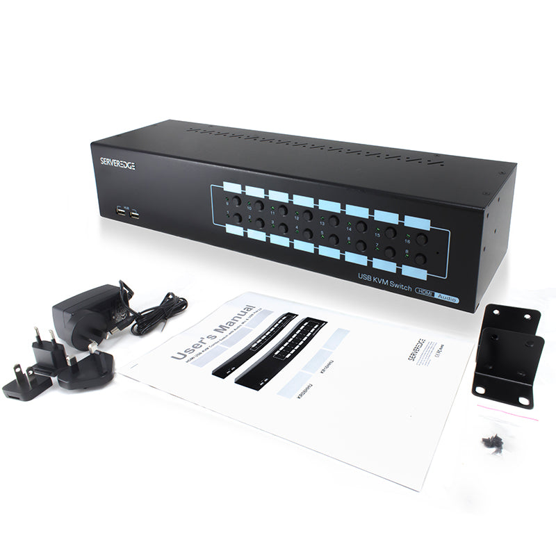 16-Port HDMI USB KVM Combo Switch with Audio, Mic & USB Hub 2.0
