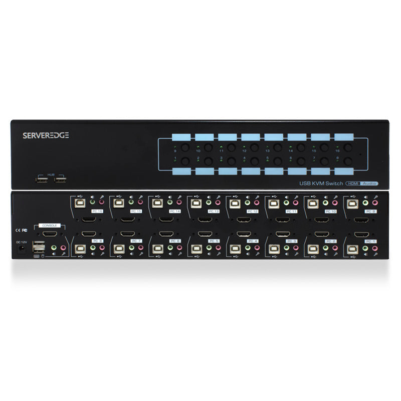 16-Port HDMI USB KVM Combo Switch with Audio, Mic & USB Hub 2.0