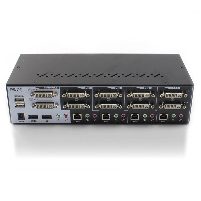 Serveredge 4-Port Dual Monitors DVI USB KVM Switch with Audio & Mic & USB Hub2.0 - Includes Cables