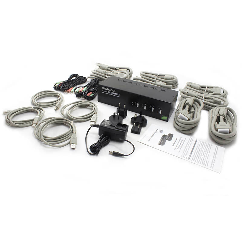 Serveredge 4-Port Dual Monitors DVI USB KVM Switch with Audio & Mic & USB Hub2.0 - Includes Cables