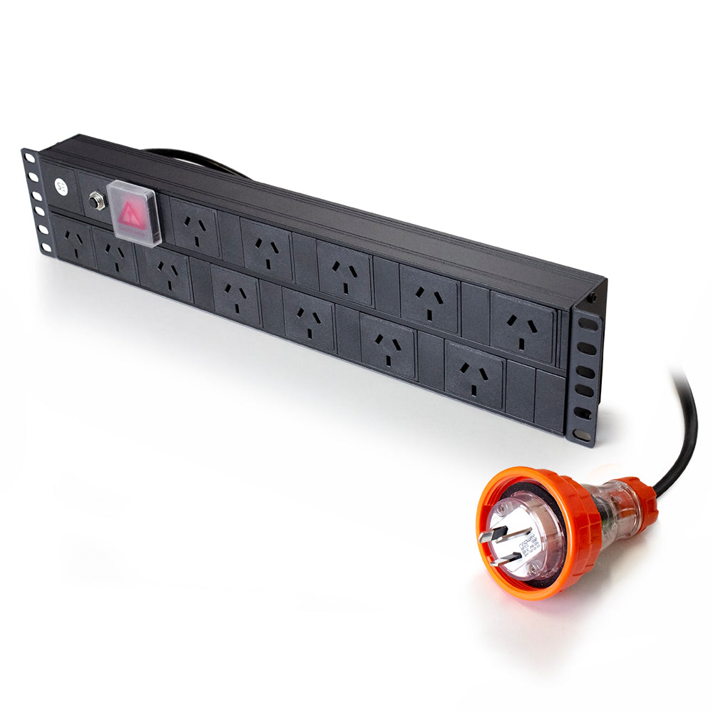 Serveredge 2RU Basic Horizontal 12 Port PDU, (12) 3 Pin AUS GPO Out, (1) 3 Pin Captive Plug In,10A