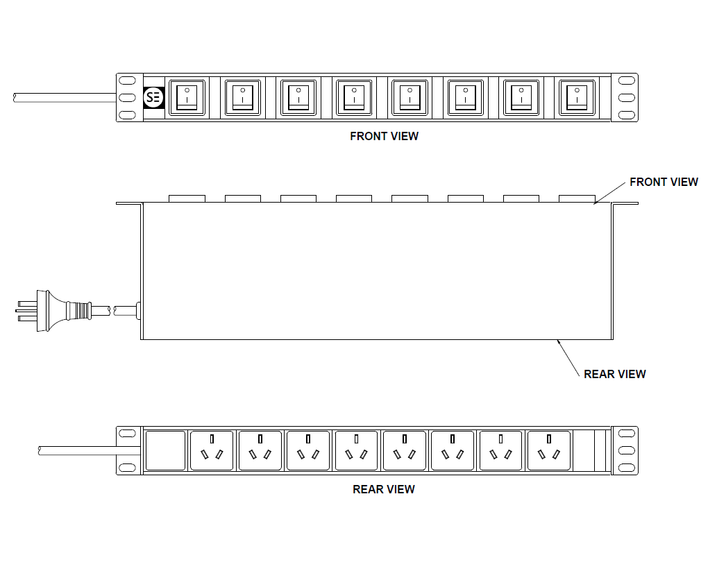 8 Port Basic PDU, (8) 3 Pin AUS GPO [INDIVIDUALLY SWITCHED] Outputs (1) 3 Pin Aus Plug Input, 10A, 240V