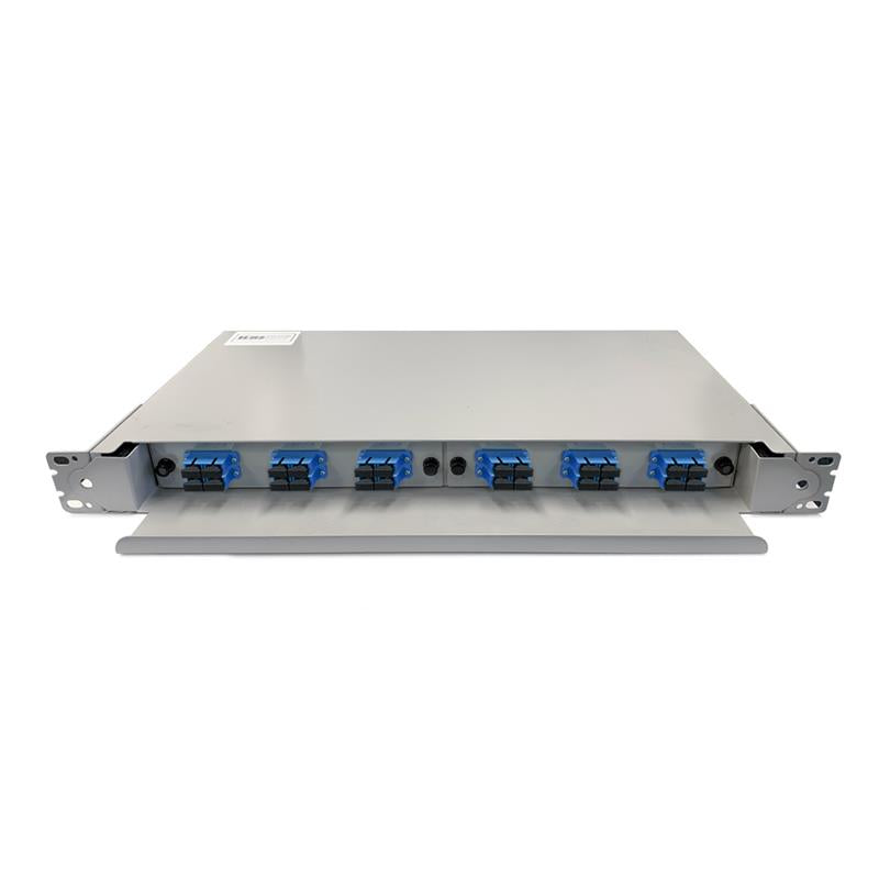 SC OS2 24 Port 1RU Fibre Sliding Patch Panel With Splice Cassette, Splice Protector & Mounting Kit