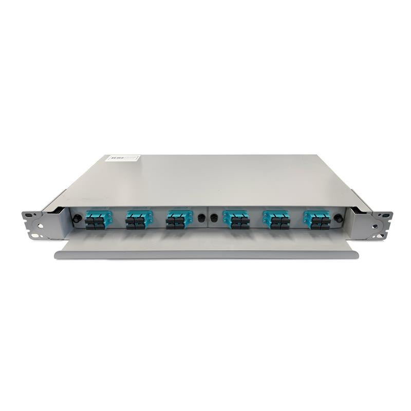 SC OM4 24 Port 1RU Fibre Sliding Patch Panel With Splice Cassette, Splice Protector & Mounting Kit