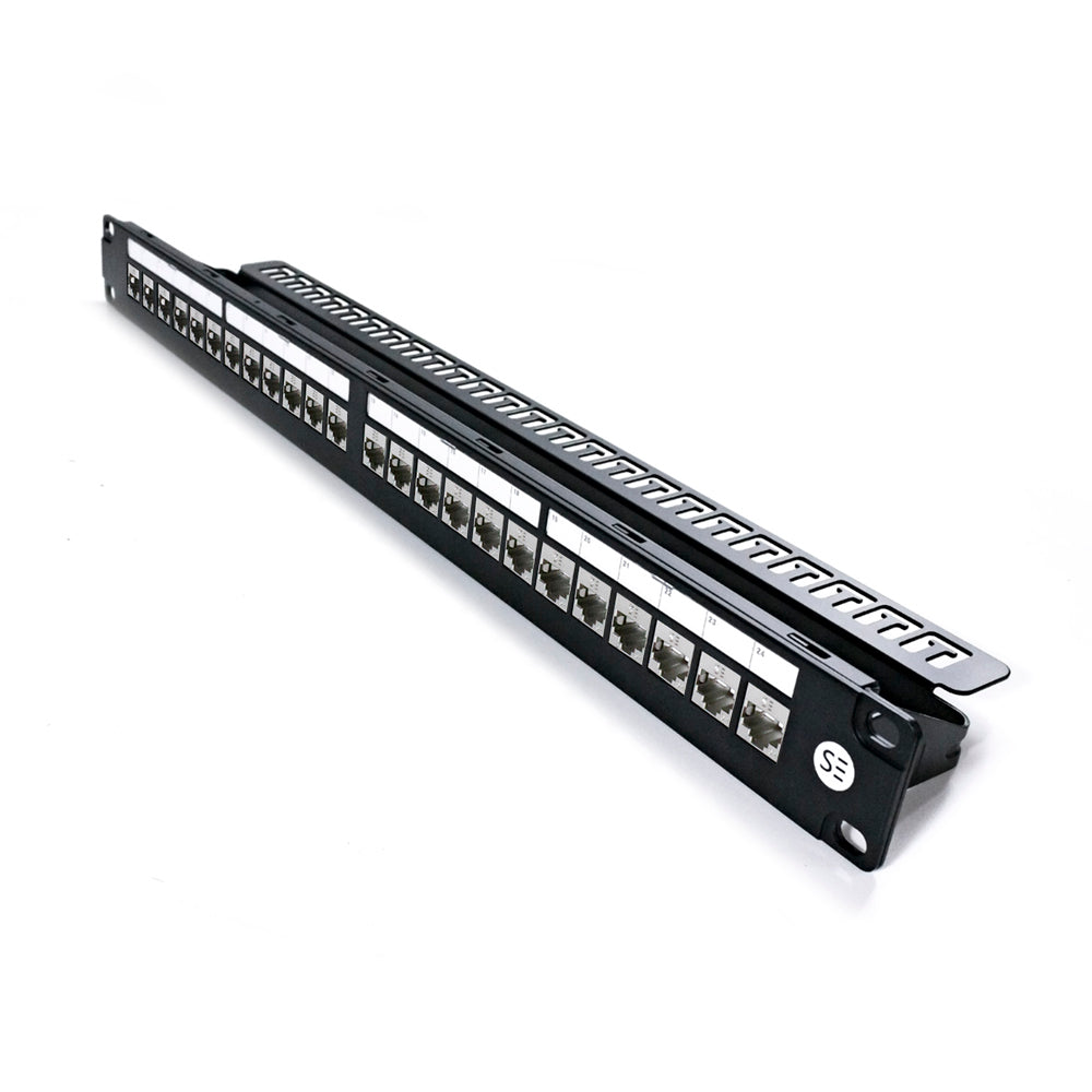 Serveredge 24 Port Patch Panel 1RU, UTP Shielded and Serveredge Universal Cat6A, STP, RJ45 Modular Keystone Jack KIT