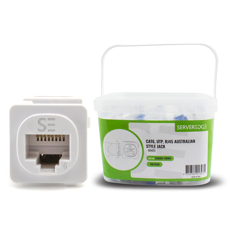 Serveredge Cat6, UTP, RJ45 Australian Style Jack - White - Pack of 100