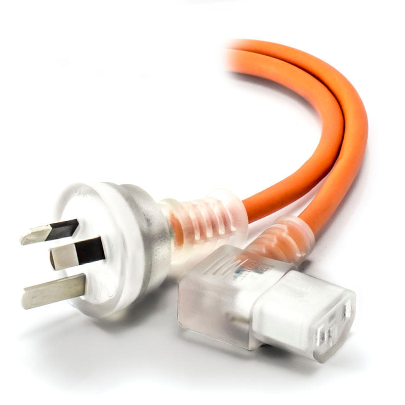 2m Medical Power Cable Aus 3 Pin Mains Plug (Male) to Right Angle IEC C13 (Female) - Orange