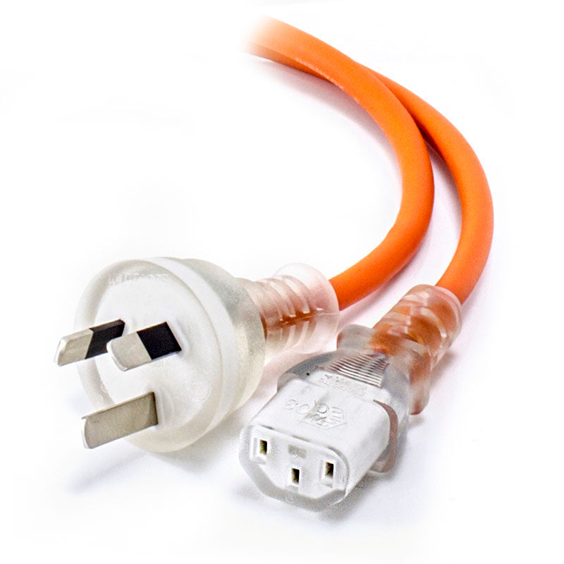 2m Medical Power Cable Aus 3 Pin Mains Plug (Male) to IEC C13 (Female) - Orange