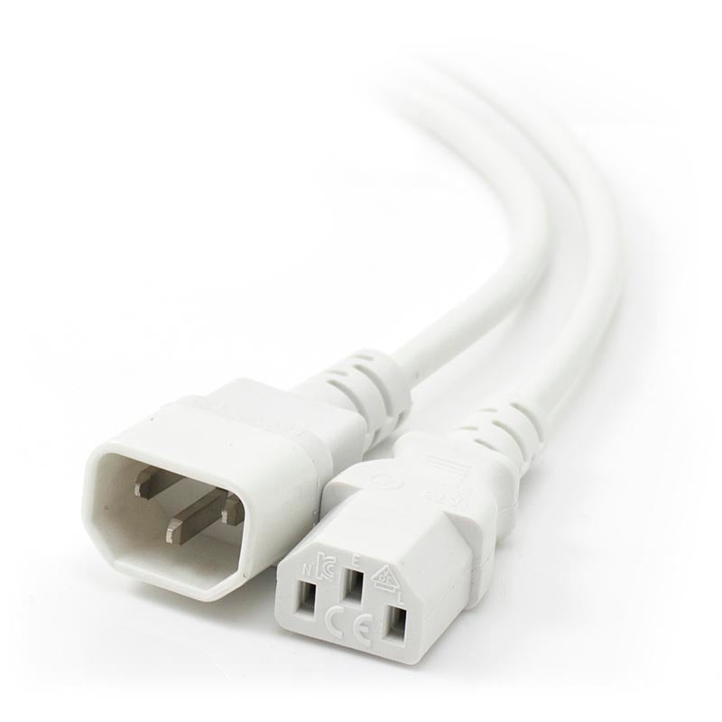IEC C13 to IEC C14 Computer Power Extension Cord - Male to Female WHITE Cable - 1m