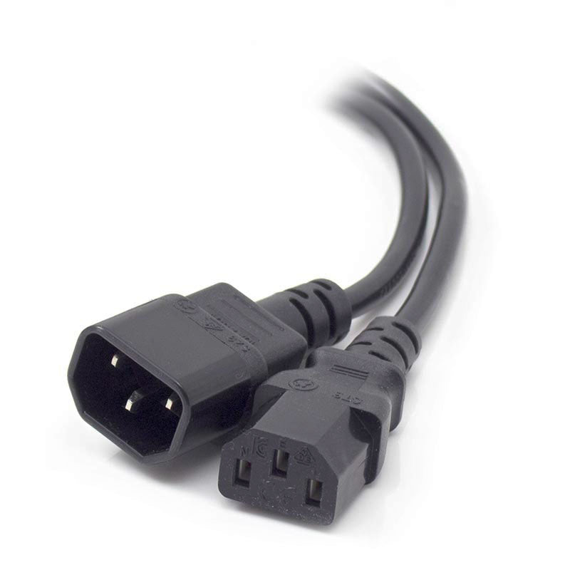 IEC C13 to IEC C14 Computer Power Extension Cord - Male to Female BLACK Cable - 0.5m