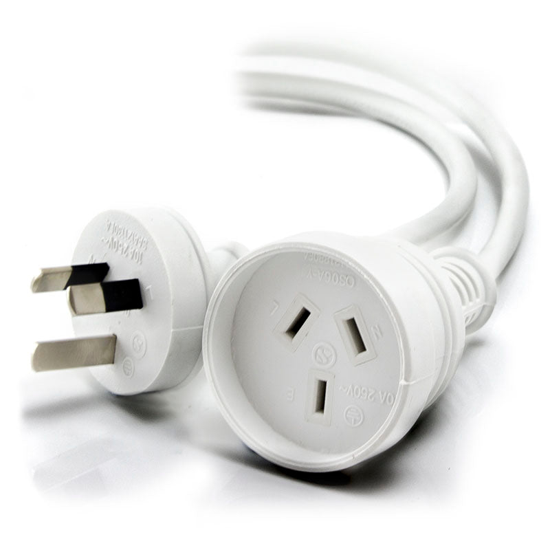 Aus 3 Pin Mains Power Extension Cable WHITE - Male to Female - 2m