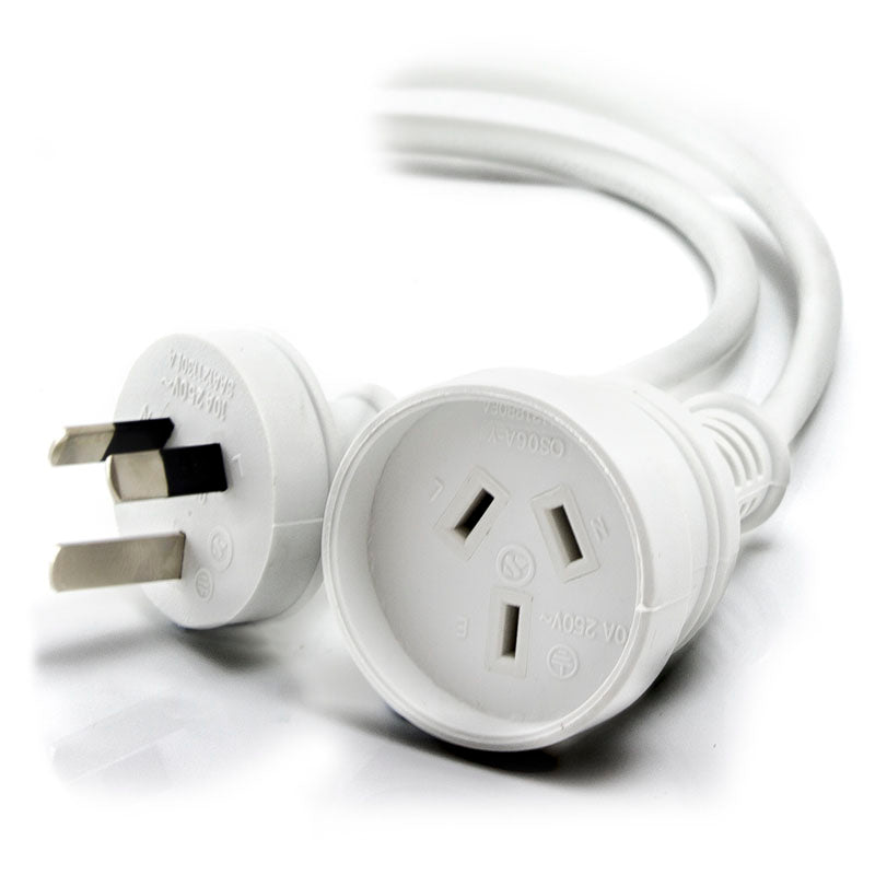 Aus 3 Pin Mains Power Extension Cable WHITE - Male to Female - 15m