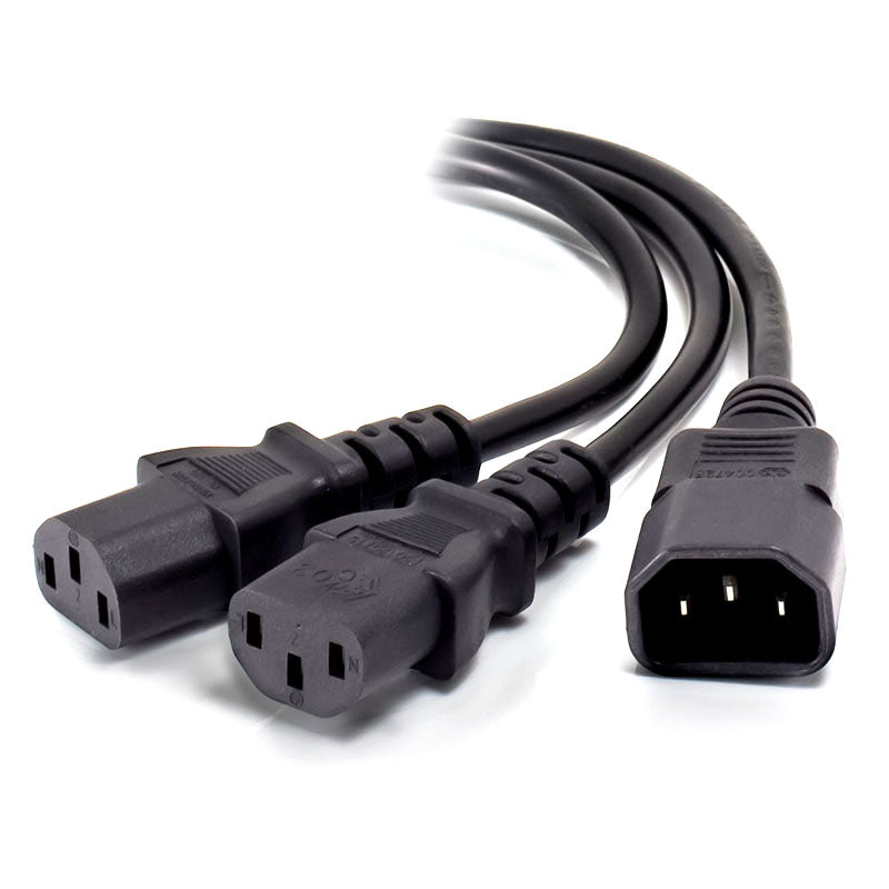 IEC C14 Plug to 2 X IEC C13 Y Splitter Cable - Male to 2 X Female Cable - 0.3m