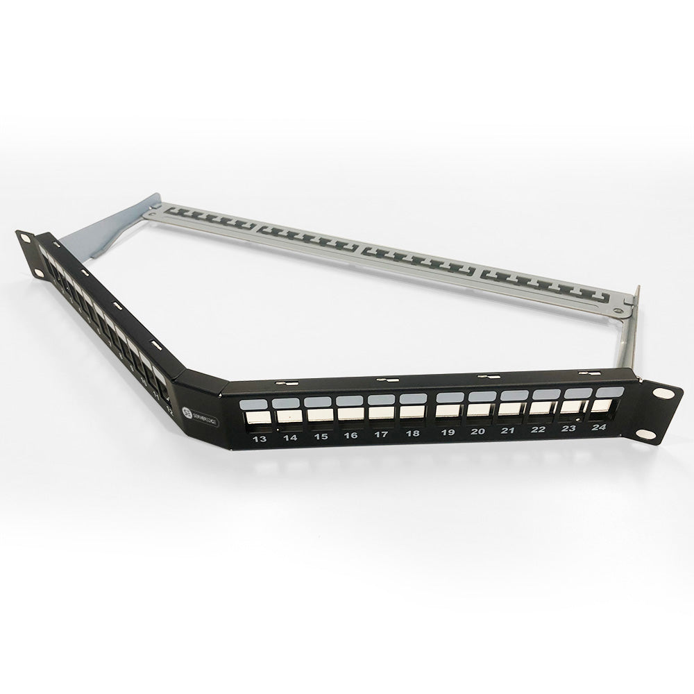 SERVEREDGE V SHAPED 24 PORT 1RU UNLOADED SHIELDED PATCH PANEL - INCLUDES CABLE MANAGEMENT BAR