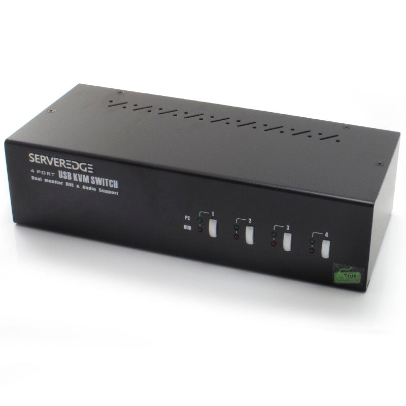 Serveredge 4-Port Dual Monitors DVI USB KVM Switch with Audio & Mic & USB Hub2.0 - Includes Cables