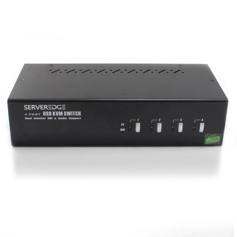 Serveredge 4-Port Dual Monitors DVI USB KVM Switch with Audio & Mic & USB Hub2.0 - Includes Cables