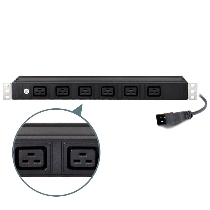 6 Port IEC PDU, (6) IEC C19 Output & (1)IEC C20 Input Plug 16A 240V