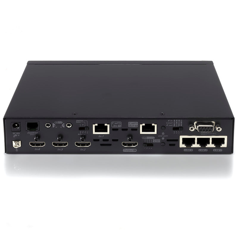 4K2K 4-Input Switcher with (1) HDBaseT (3) HDMI Inputs, (1) HDBaseT (1) HDMI Mirrored Outputs, IR, Ethernet & Control -100m