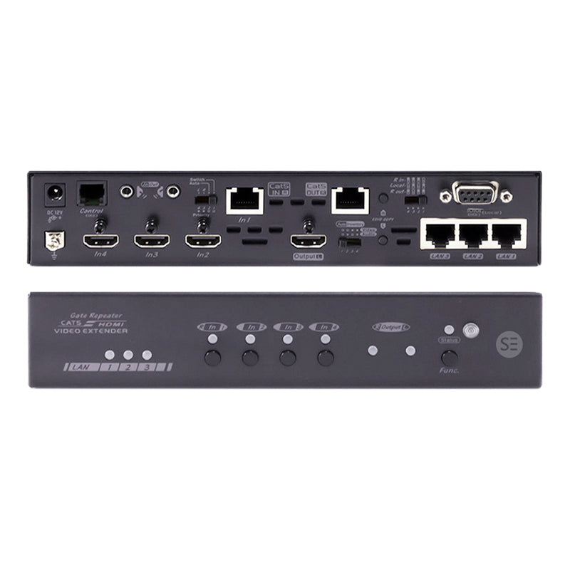 4K2K 4-Input Switcher with (1) HDBaseT (3) HDMI Inputs, (1) HDBaseT (1) HDMI Mirrored Outputs, IR, Ethernet & Control -100m