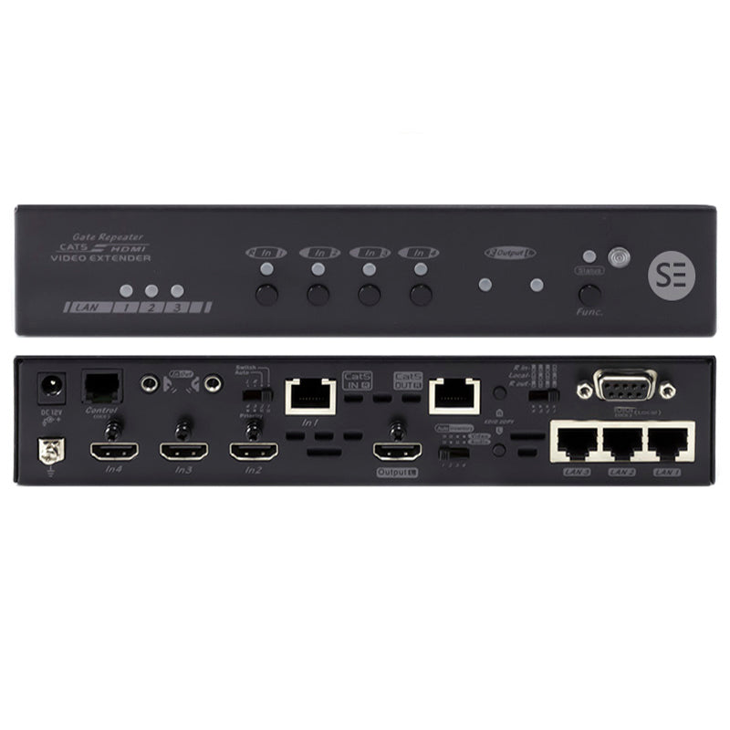 4K2K 4-Input Switcher with (1) HDBaseT (3) HDMI Inputs, (1) HDBaseT (1) HDMI Mirrored Outputs, IR, Ethernet & Control -100m