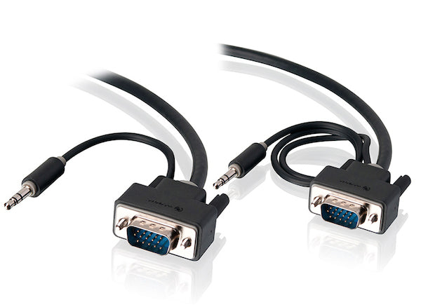 1m Pro Series Slim flexible VGA Cable with 80cm & 30cm 3.5mm Stereo Audio Cable - Male to Male