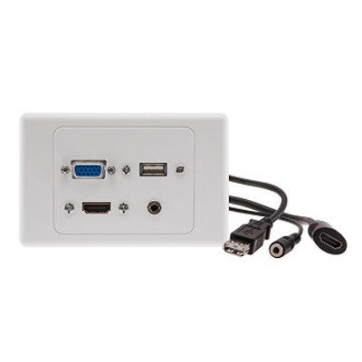 1 X HDMI 1 X VGA 1 X USB & 1 X 3.5mm Audio Clipsal 2000 White Wall Plate with Panel Mount Cables
